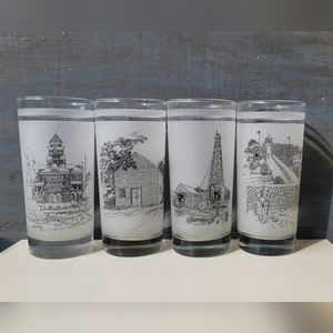 4 Frosted 150th Anniversary Texas History Ice Tea Drinking Glass Collectable 80s